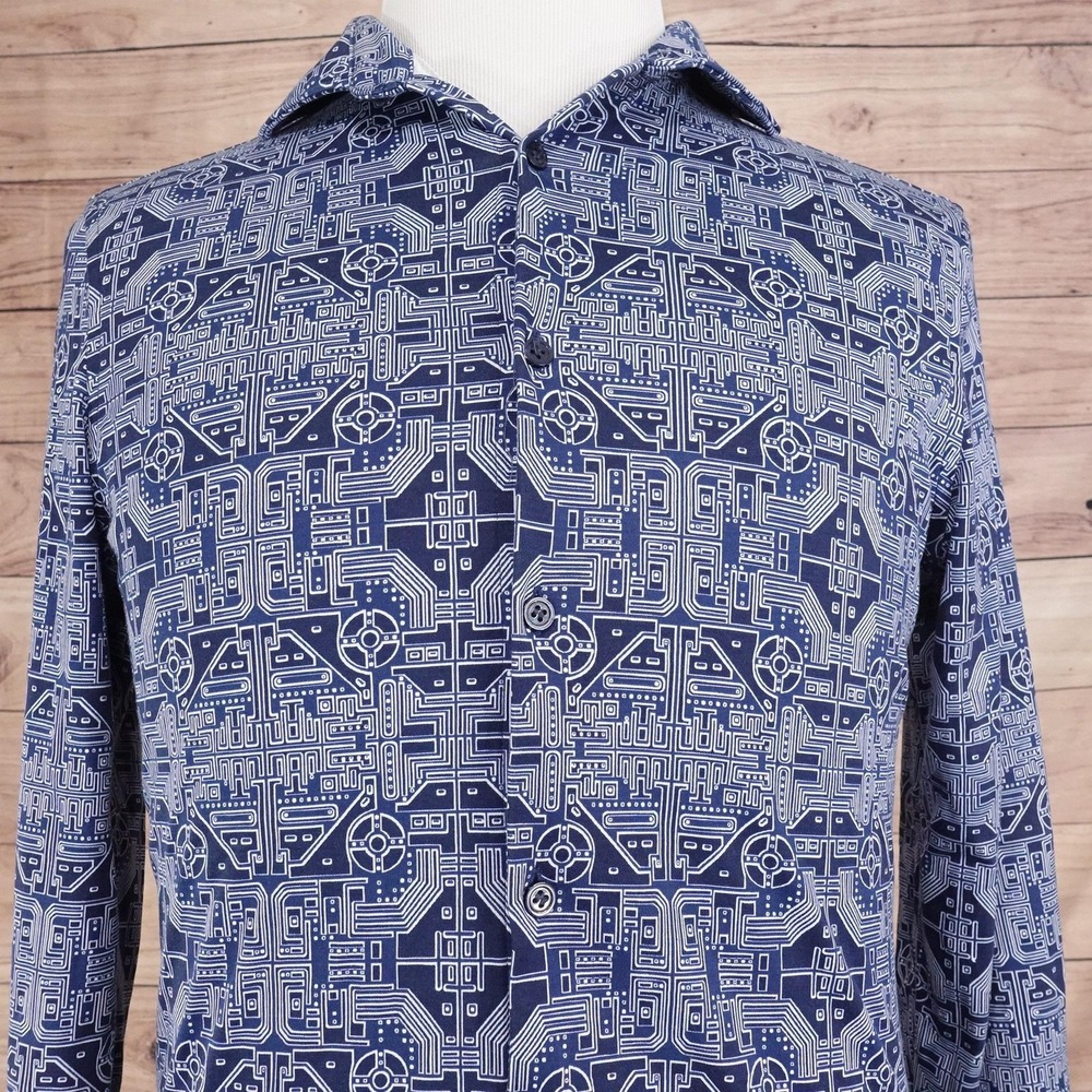 Murano Liquid Luxury Shirt M Blue Tech Circuit Print Button-Up Slim Fit